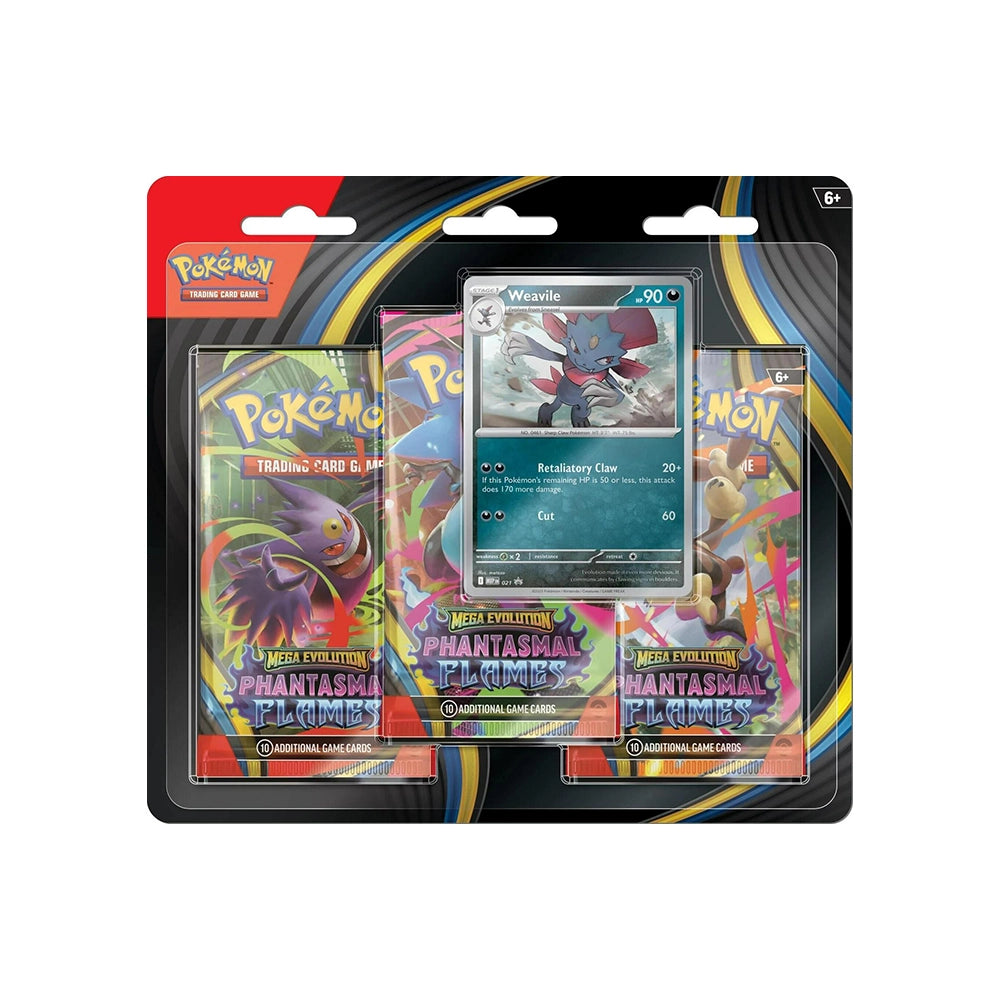 Pokémon TCG: Mega Evolution—Phantasmal Flames 3-Pack Blister [Weavile] – MEP 021 Promo